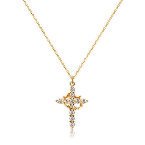 ✨ Minimalist Crown Cross Zircon Pendant Necklace ✨Elegant Christian Faith Jewelry • Unisex Gift