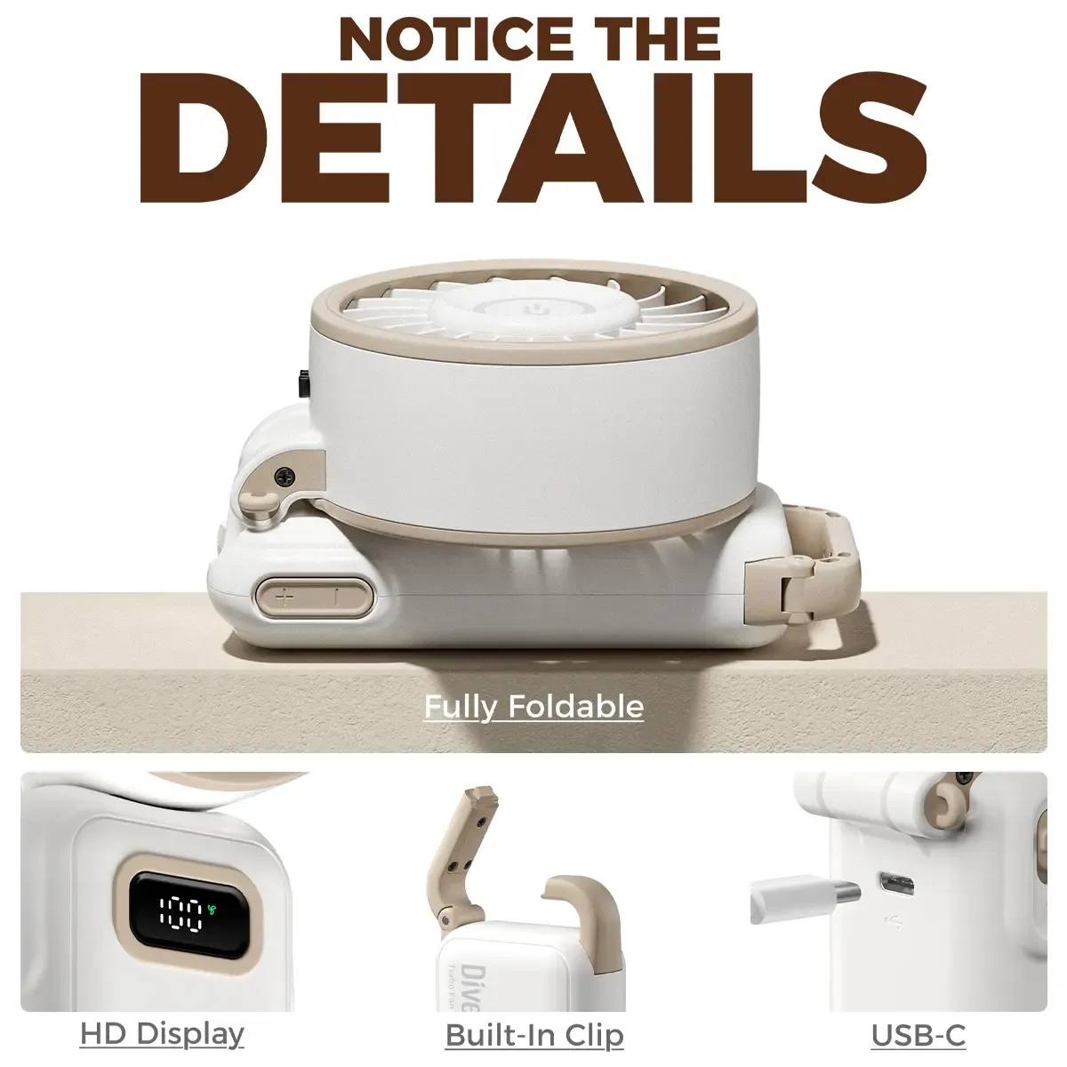 Portable Handheld Turbo Fan with 15 Hours Battery Life, 100 Wind Speed Levels, 5-in-1 Foldable Design. Suitable for Summer Travel, Outdoor Activities, Beach, Indoor Office and Other Occasions. A Multi-functional Fan. Black.