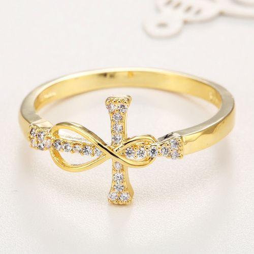 ✨ Personalized Gold-Plated Cross Ring, Minimalist & Stylish Premium Women's Ring, Size 7