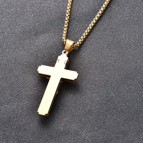 Jesus Cross Pendant Necklace, Personalized Christian Jewelry, Gold Plated Stainless Steel Necklace for Men
