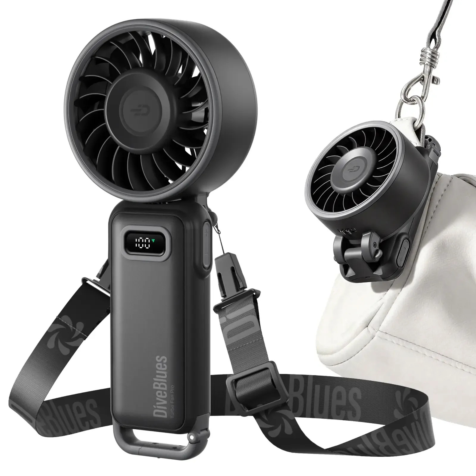 Portable Handheld Turbo Fan with 15 Hours Battery Life, 100 Wind Speed Levels, 5-in-1 Foldable Design. Suitable for Summer Travel, Outdoor Activities, Beach, Indoor Office and Other Occasions. A Multi-functional Fan. Black.