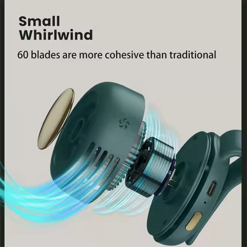 Portable USB Rechargeable Mini Fan with Clip, Waist & Neck Hanging, Multi-Use for Outdoor & Daily , Green