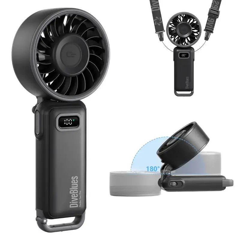 Portable Handheld Turbo Fan with 15 Hours Battery Life, 100 Wind Speed Levels, 5-in-1 Foldable Design. Suitable for Summer Travel, Outdoor Activities, Beach, Indoor Office and Other Occasions. A Multi-functional Fan. Black.