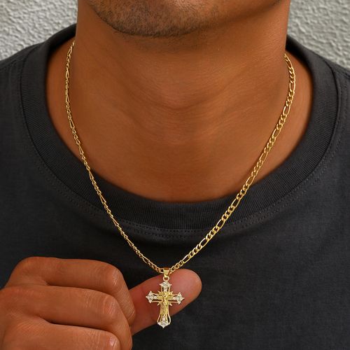 ✝️ Gold Plated Jesus Cross Pendant Necklace with Shiny Zircon, Elegant Christian Religious Jewelry, Ideal for Thanksgiving, Graduation Gifts & Daily Wear