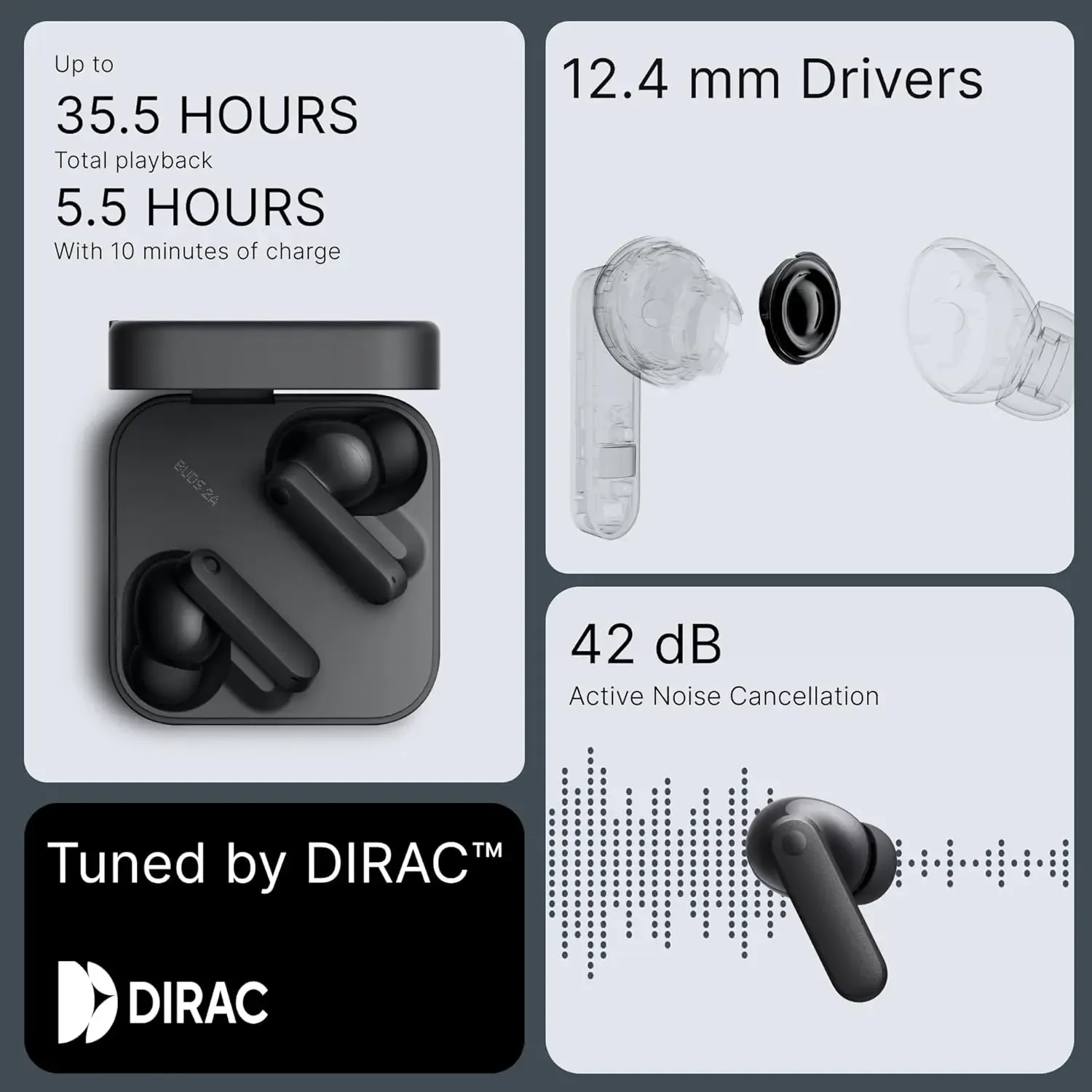 Wireless Bluetooth Earphones with Adjustable Noise Cancellation, 35 Hours of Battery Life, 50dB Hybrid Noise Cancellation. Available in Orange.