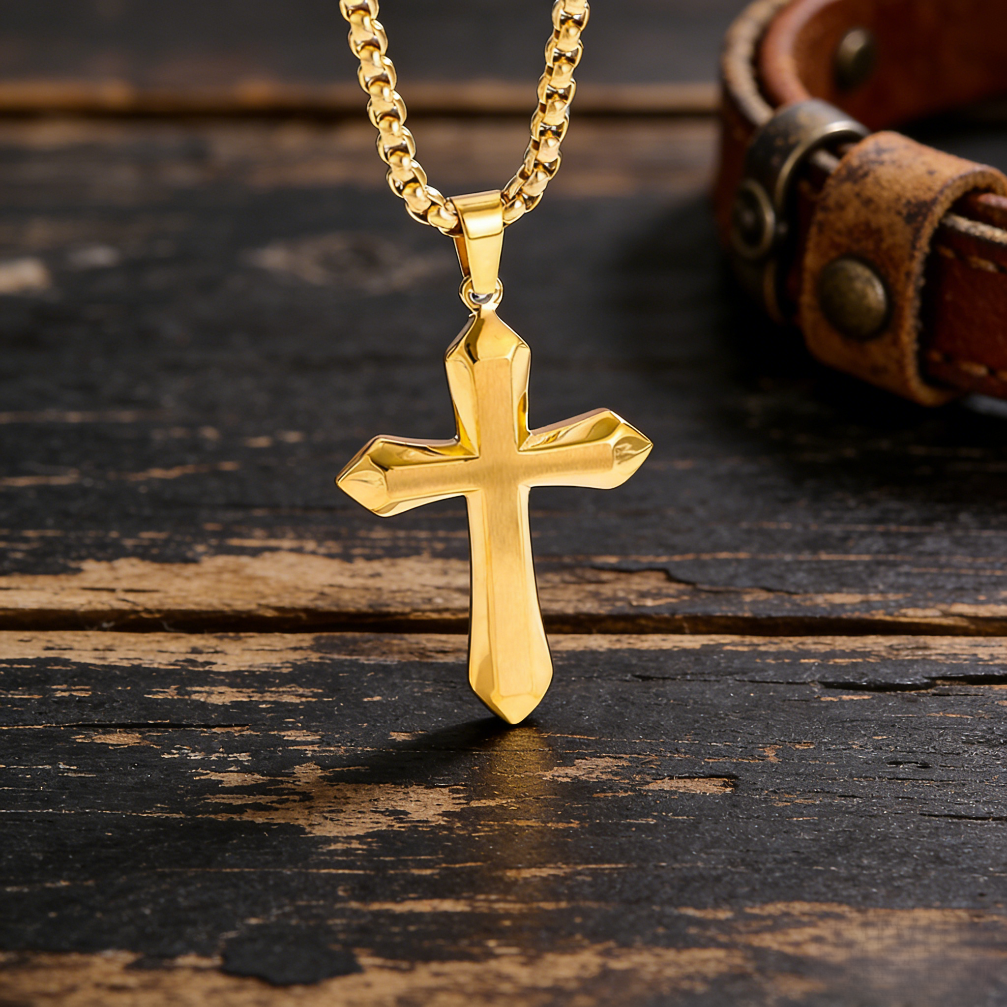 Gold Plated Stainless Steel Cross Pendant Necklace, Personalized Christian Jewelry to Show Your Faith and Style