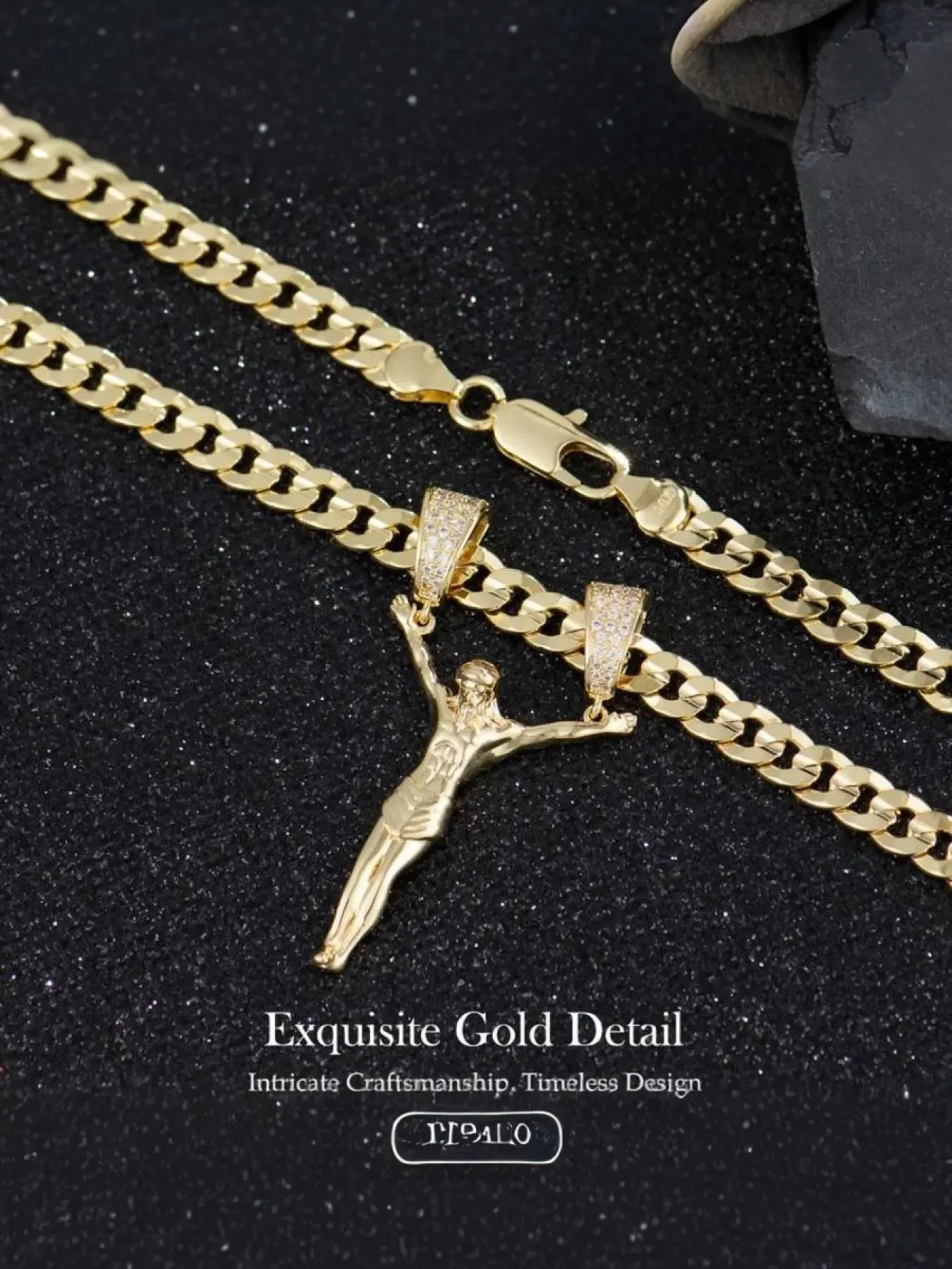 Gold-Plated Jesus Christ Pendant Necklace with Double Clasp, Faith Jewelry