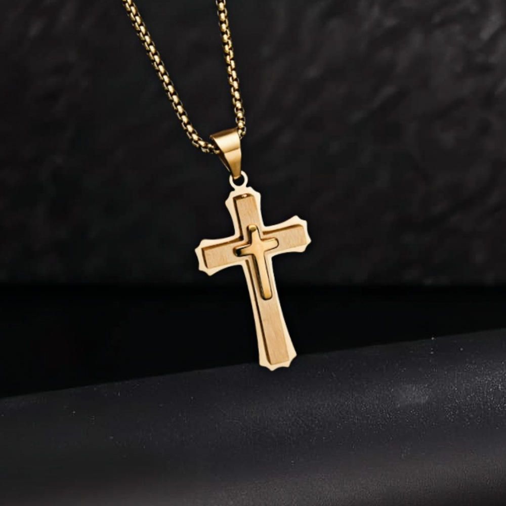 Classic Gold-Plated Cross Necklace, Personalized Christian Jewelry, Show Your Faith & Style