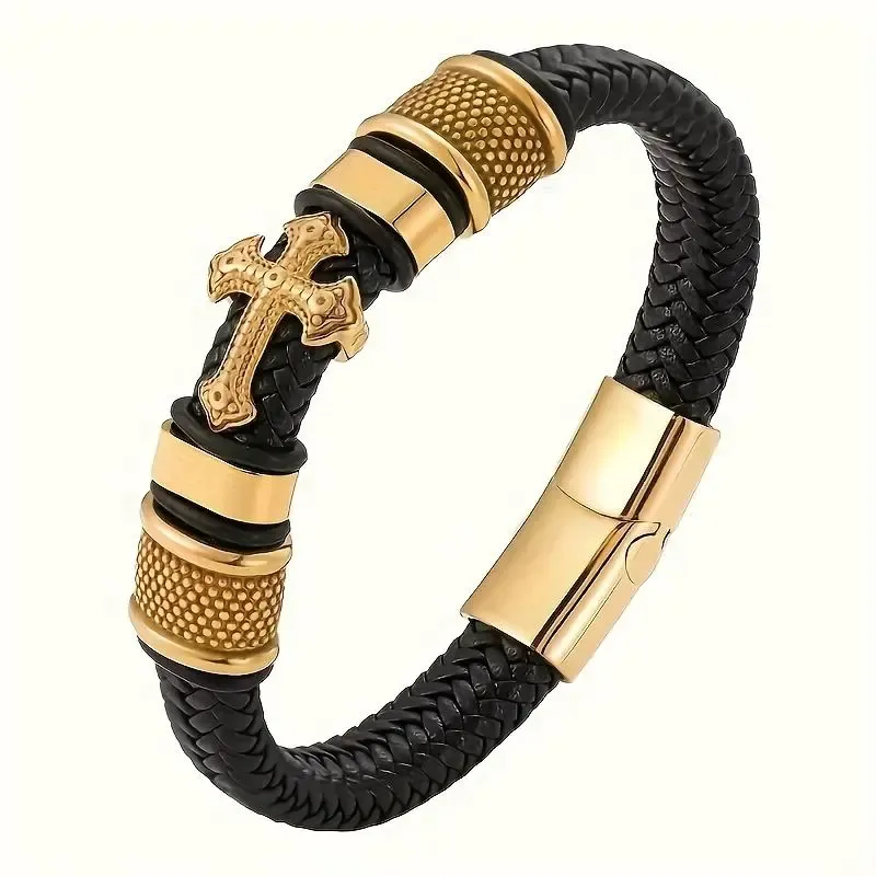 Men's Fashion Cross Bracelet, Men's Business Bracelet with Metal Magnetic Clasp. Personalized Christian Jewelry to Express Your Faith and Style.