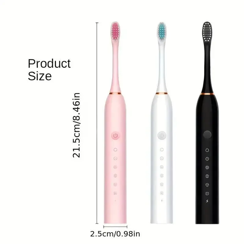 Deep Clean Electric Toothbrush Kit 6 Modes Rechargeable With 4 Brush Heads 🦷 Complete Oral Care Set. Black color.