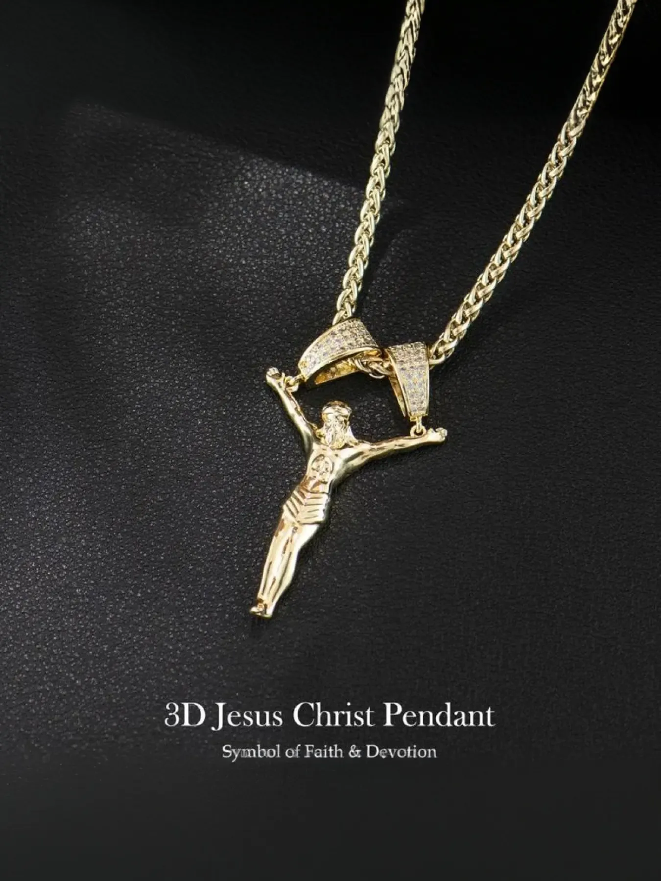 Gold-Plated Jesus Christ Pendant Necklace with Double Clasp, Faith Jewelry