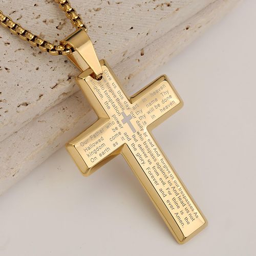 Gold Plated Lord's Prayer Cross Pendant, Personalized Christian Jewelry to Express Your Faith & Style