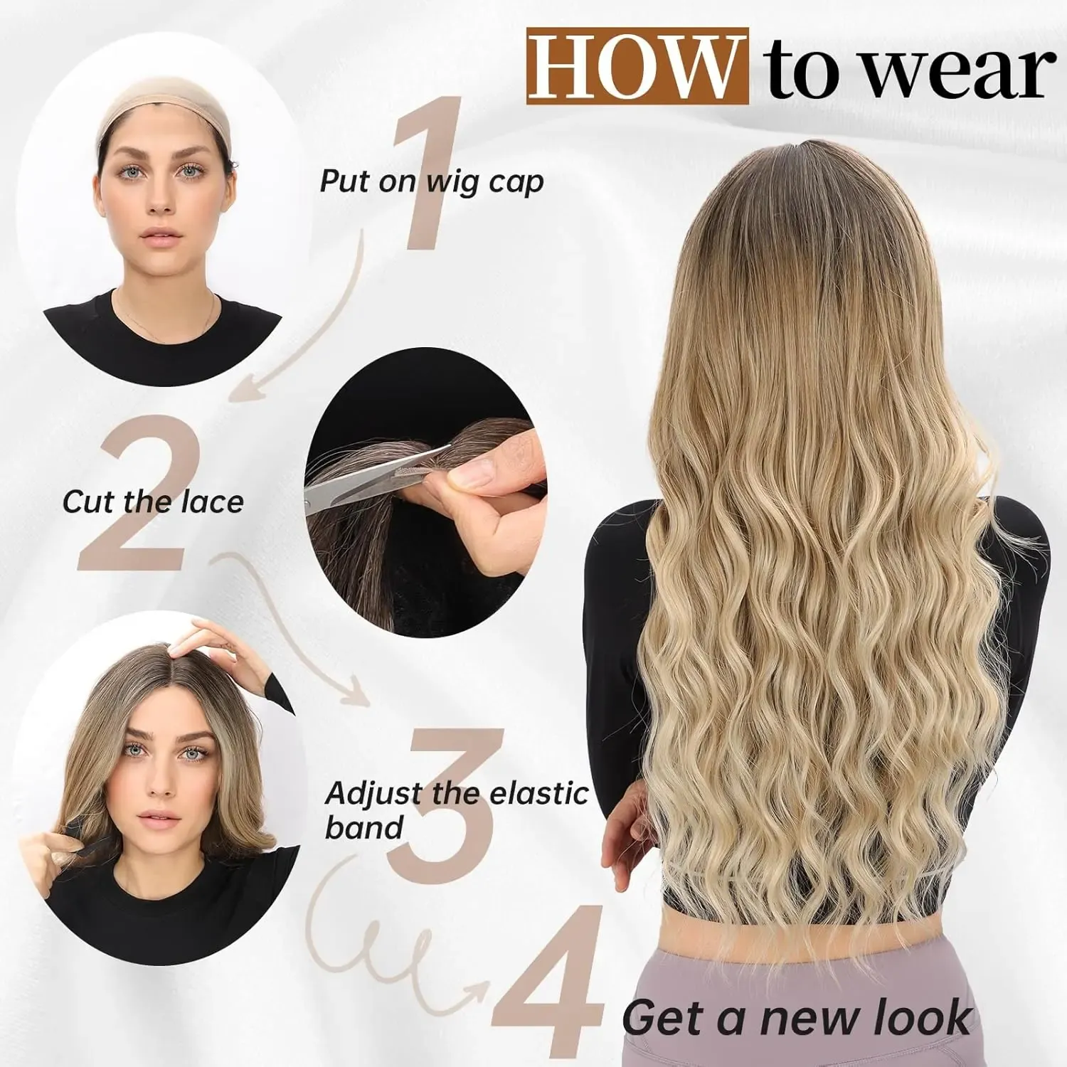 Women's Black Long Wavy Lace Parting Wig, Heat Resistant Synthetic Fiber, Suitable for Daily & Party Wear - 26 Inches