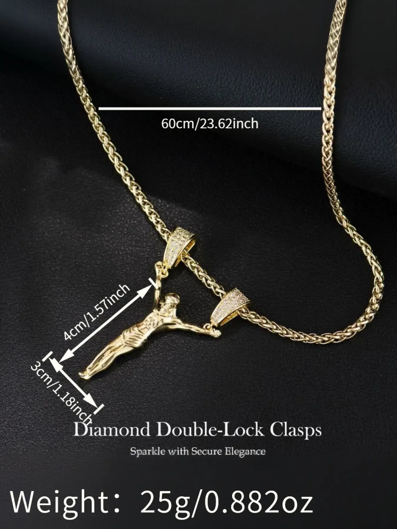 Gold-Plated Jesus Christ Pendant Necklace with Double Clasp, Faith Jewelry