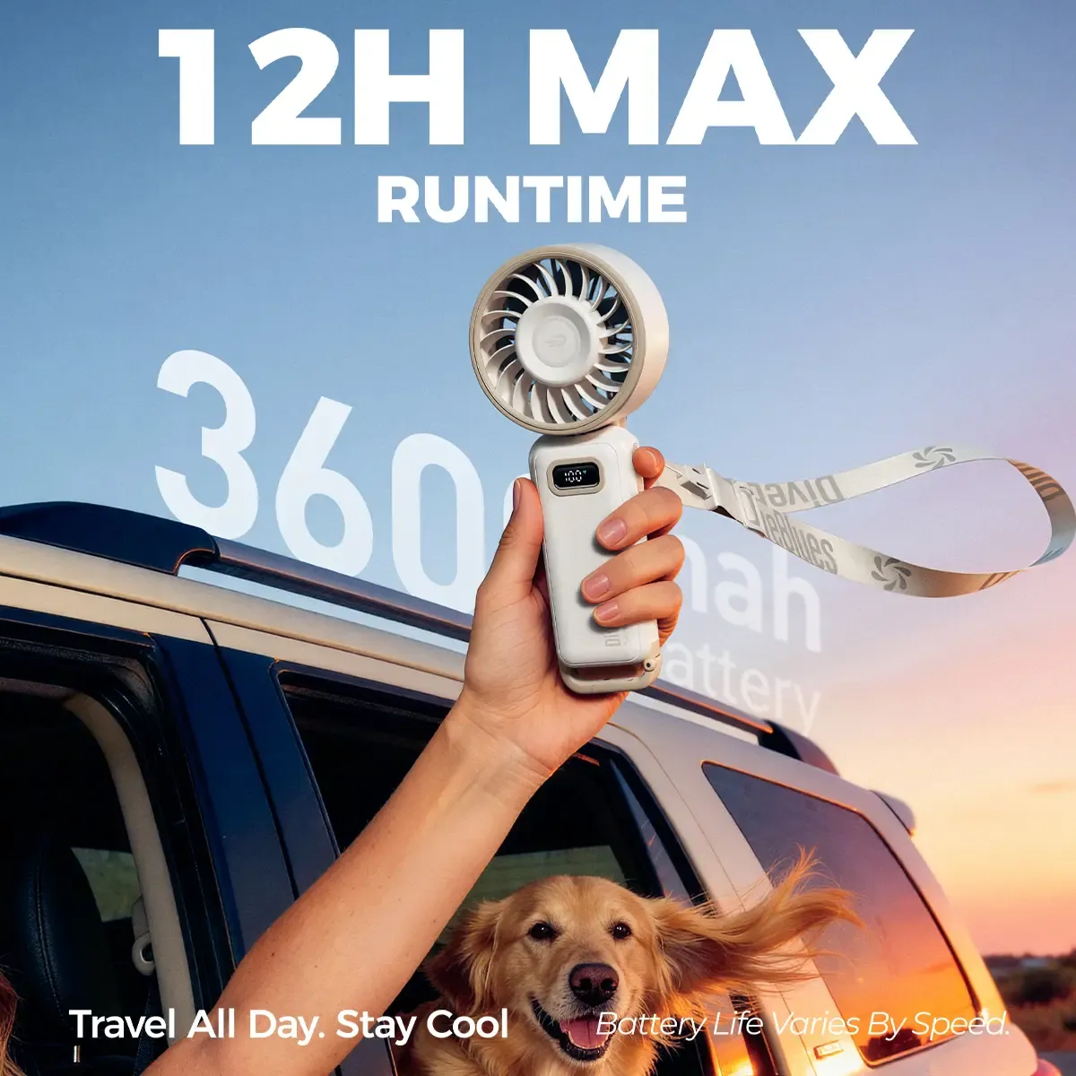 Portable Handheld Turbo Fan with 15 Hours Battery Life, 100 Wind Speed Levels, 5-in-1 Foldable Design. Suitable for Summer Travel, Outdoor Activities, Beach, Indoor Office and Other Occasions. A Multi-functional Fan. Black.