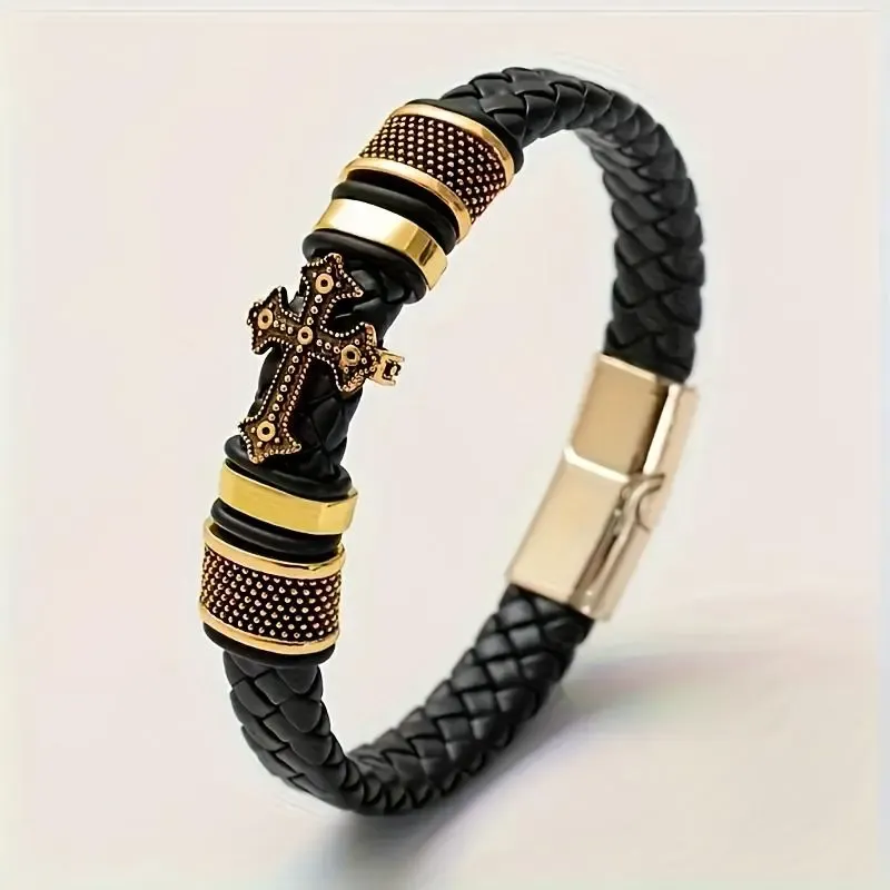 Men's Fashion Cross Bracelet, Men's Business Bracelet with Metal Magnetic Clasp. Personalized Christian Jewelry to Express Your Faith and Style.