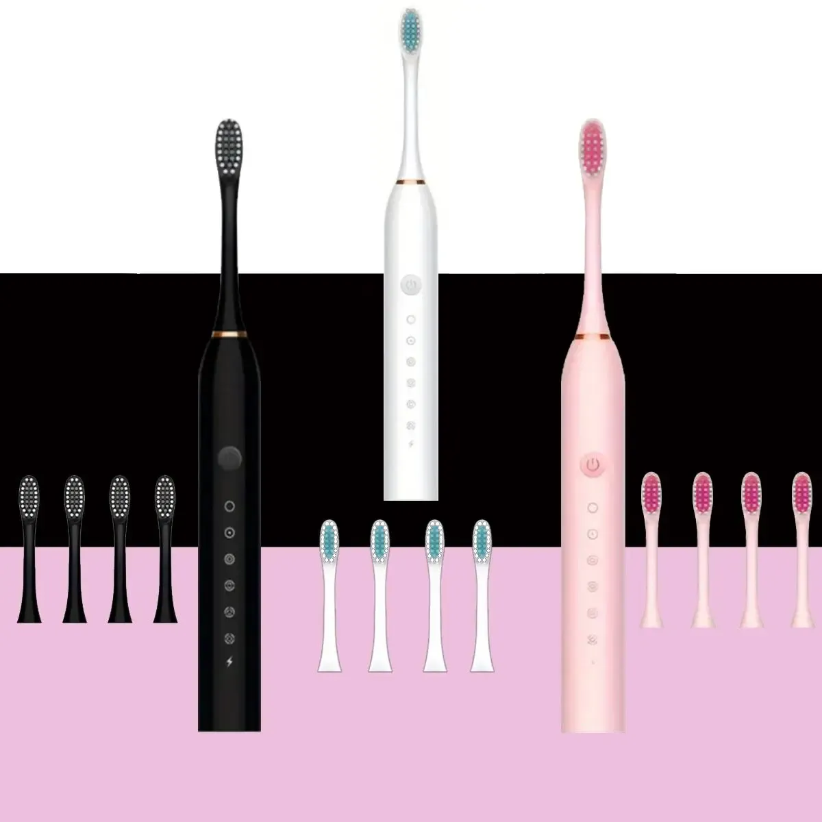 Deep Clean Electric Toothbrush Kit 6 Modes Rechargeable With 4 Brush Heads 🦷 Complete Oral Care Set. Black color.