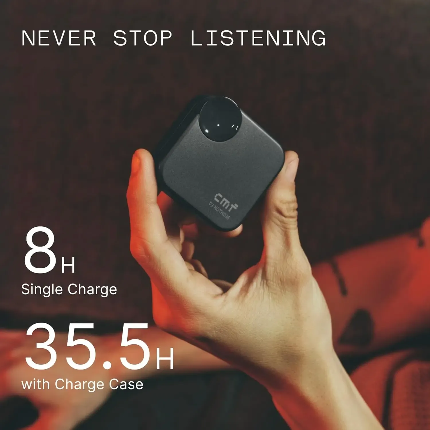 Wireless Bluetooth Earphones with Adjustable Noise Cancellation, 35 Hours of Battery Life, 50dB Hybrid Noise Cancellation. Available in Orange.
