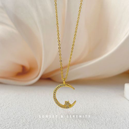 ✨ Gold Plated Moon & Star Pendant Necklace.Fashion Jewelry For Women, Elegant & All-Match For Daily & Party Looks