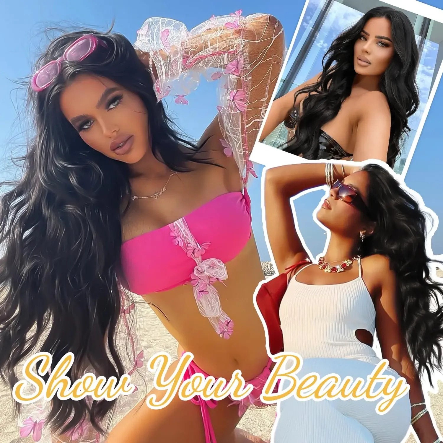 Women's Black Long Wavy Lace Parting Wig, Heat Resistant Synthetic Fiber, Suitable for Daily & Party Wear - 26 Inches