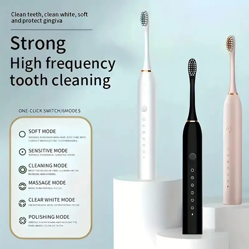 Deep Clean Electric Toothbrush Kit 6 Modes Rechargeable With 4 Brush Heads 🦷 Complete Oral Care Set. Black color.