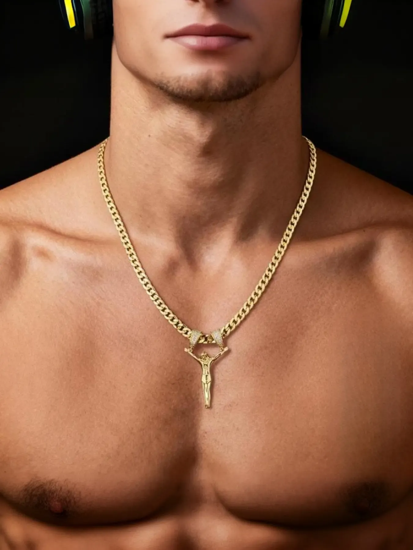 Gold-Plated Jesus Christ Pendant Necklace with Double Clasp, Faith Jewelry