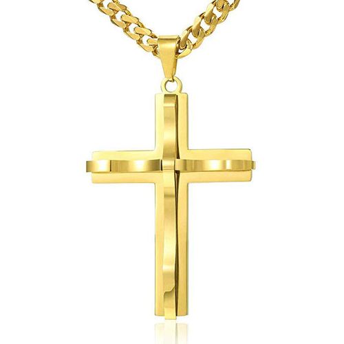Men's Gold-Plated Cross Pendant Necklace, Personalized Christian Jewelry, Showcase Your Faith & Style