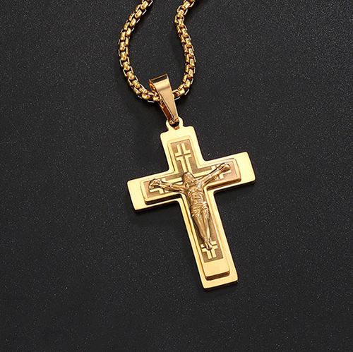 Gold Plated Vintage Jesus Cross Pendant Necklace, Personalized Christian Jewelry to Express Your Faith & Style