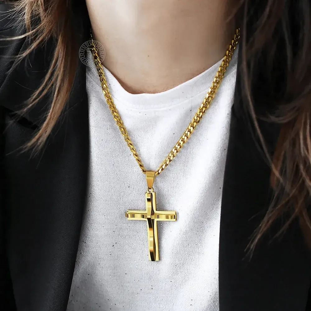 Men's Gold-Plated Cross Pendant Necklace, Personalized Christian Jewelry, Showcase Your Faith & Style