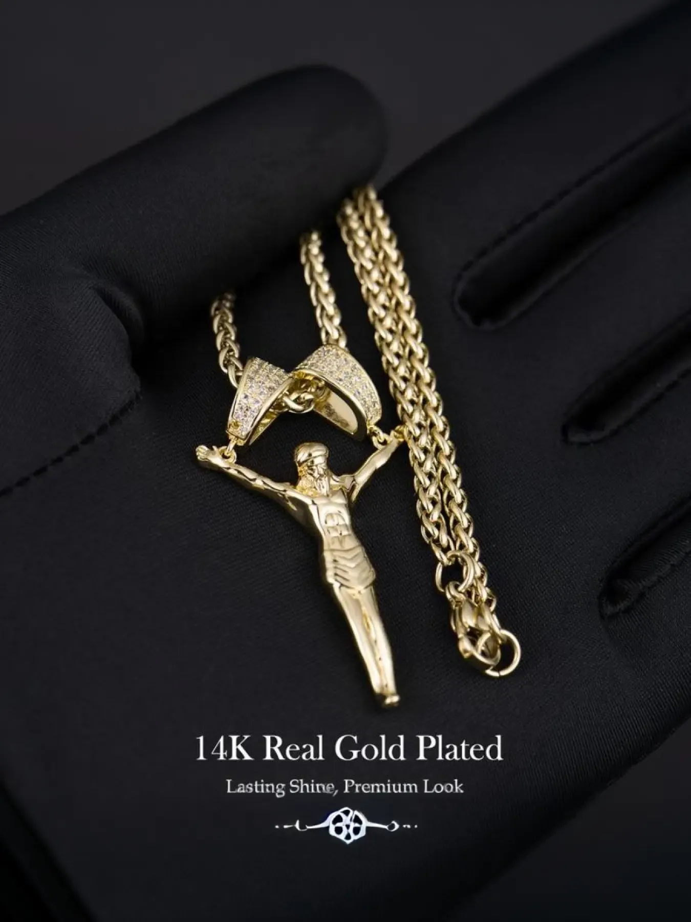 Gold-Plated Jesus Christ Pendant Necklace with Double Clasp, Faith Jewelry