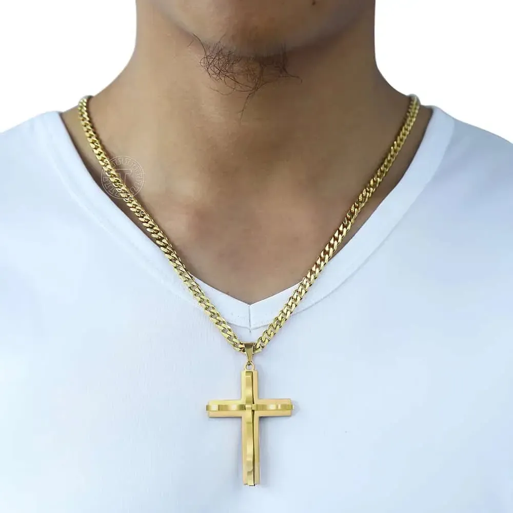 Men's Gold-Plated Cross Pendant Necklace, Personalized Christian Jewelry, Showcase Your Faith & Style
