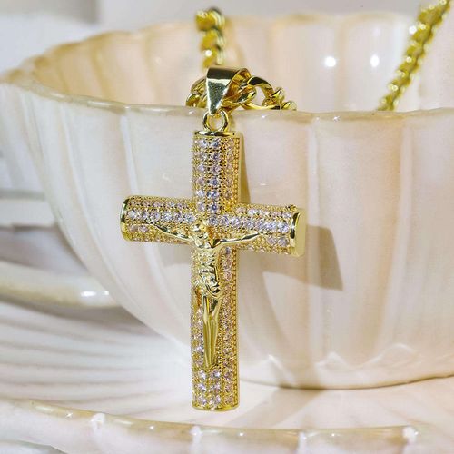 ✝️ Gold Plated Jesus Cross Pendant Necklace, Suitable for Daily Wear