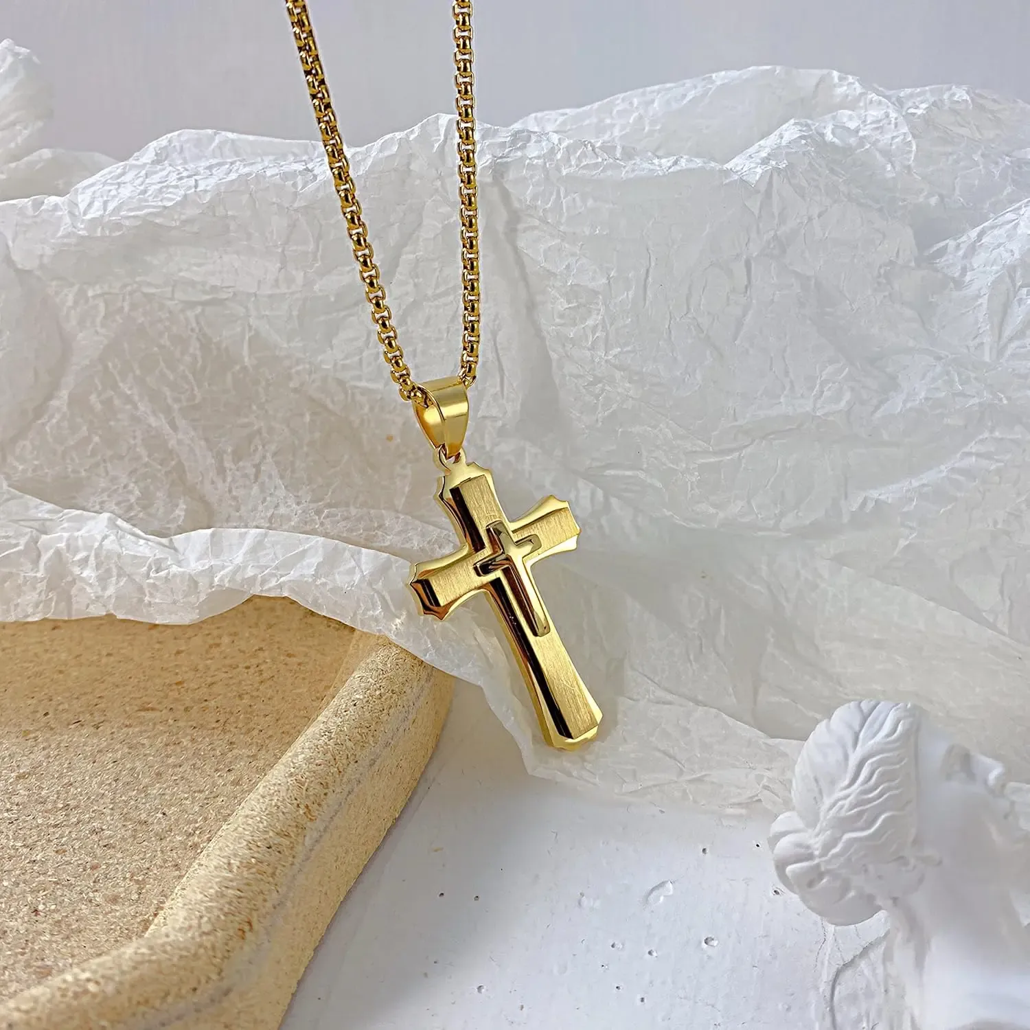 Classic Gold-Plated Cross Necklace, Personalized Christian Jewelry, Show Your Faith & Style