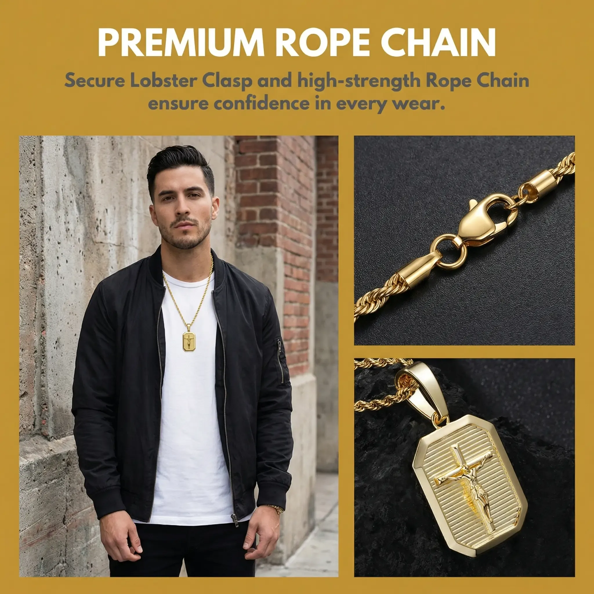 Premium Gold-Plated Jesus Cross Pendant, Durable, Fade & Tarnish Resistant, Ideal for Daily Wear & Gifting
