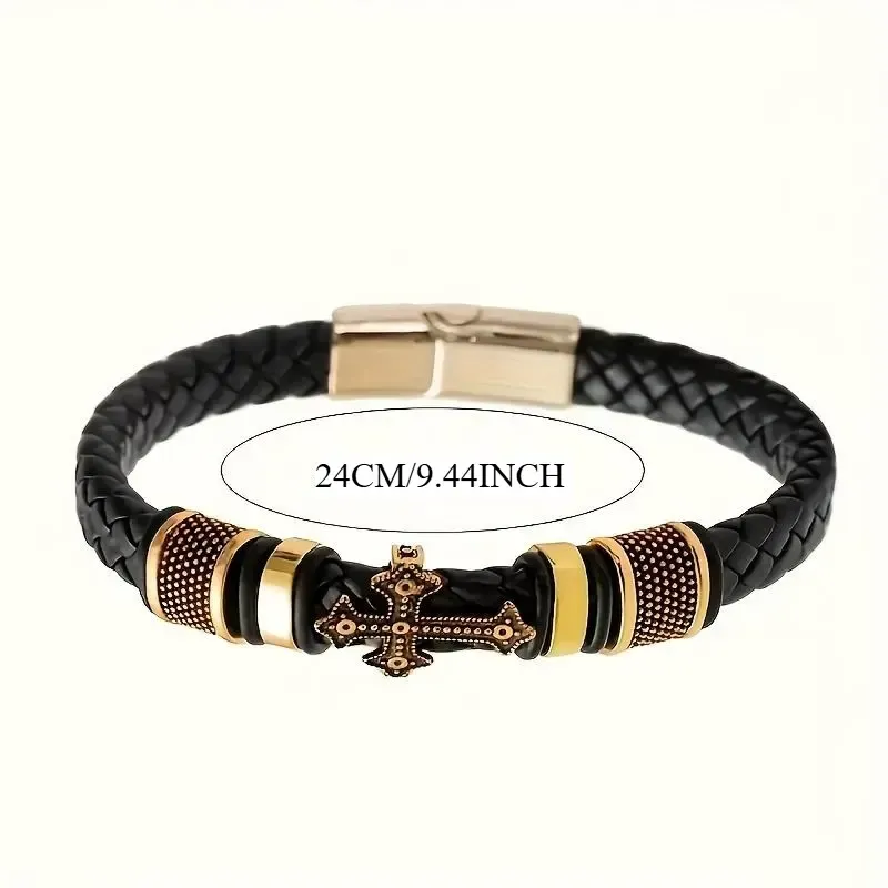 Men's Fashion Cross Bracelet, Men's Business Bracelet with Metal Magnetic Clasp. Personalized Christian Jewelry to Express Your Faith and Style.