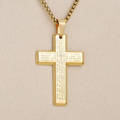 Gold Plated Lord's Prayer Cross Pendant, Personalized Christian Jewelry to Express Your Faith & Style