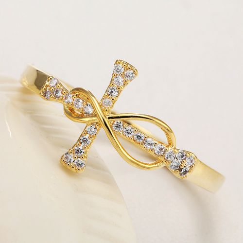 ✨ Personalized Gold-Plated Cross Ring, Minimalist & Stylish Premium Women's Ring, Size 7