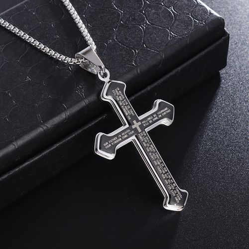 Men's Engraved Bible Verse Cross Pendant - Rust-Proof Stainless Steel Religious Jewelry, Perfect for Gifting & Personal Style