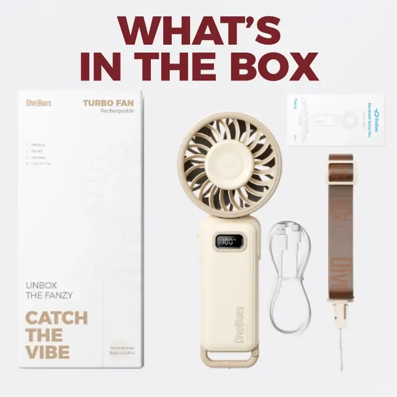 Portable Handheld Turbo Fan with 15 Hours Battery Life, 100 Wind Speed Levels, 5-in-1 Foldable Design. Suitable for Summer Travel, Outdoor Activities, Beach, Indoor Office and Other Occasions. A Multi-functional Fan. Black.