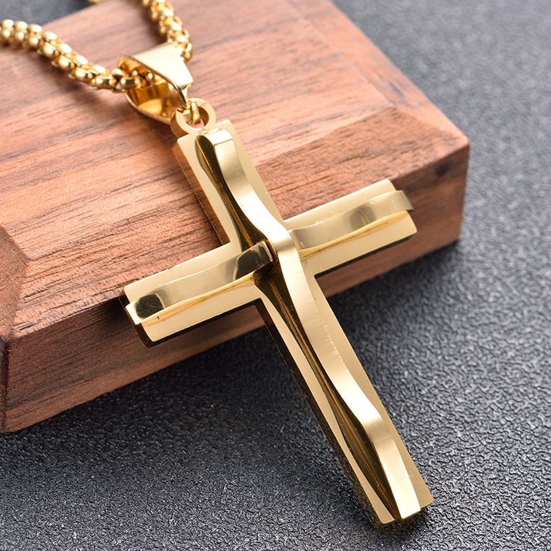 Men's Gold-Plated Cross Pendant Necklace, Personalized Christian Jewelry, Showcase Your Faith & Style