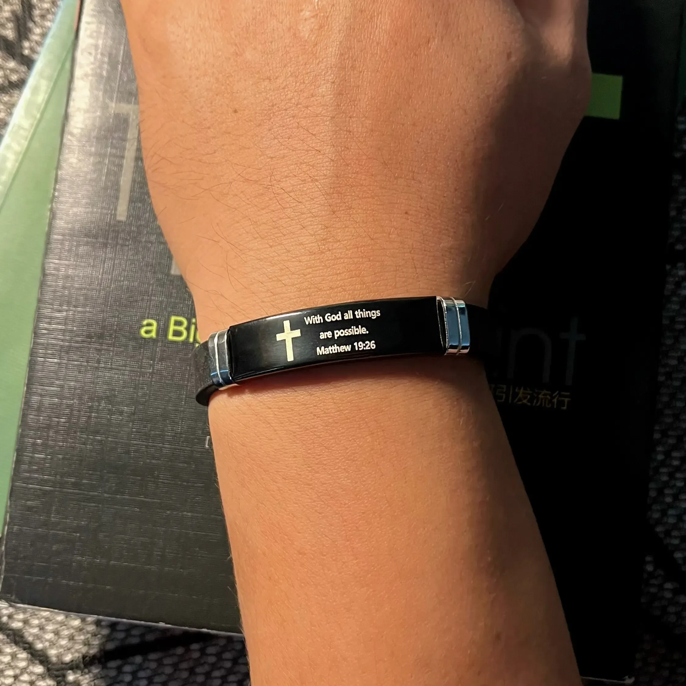 Cross Bracelet Inspirational Bible Quotes Faith Christian Silicone ID Wristband Religious Gift Men and Women Stainless Steel Rubber Adjustable Bracelet