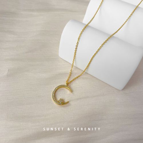 ✨ Gold Plated Moon & Star Pendant Necklace.Fashion Jewelry For Women, Elegant & All-Match For Daily & Party Looks