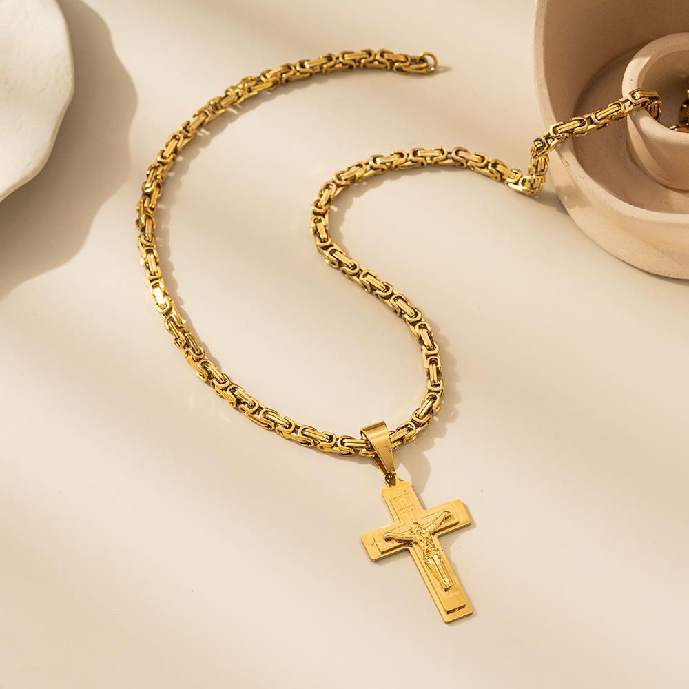 Gold Plated Vintage Jesus Cross Pendant Necklace, Personalized Christian Jewelry to Express Your Faith & Style