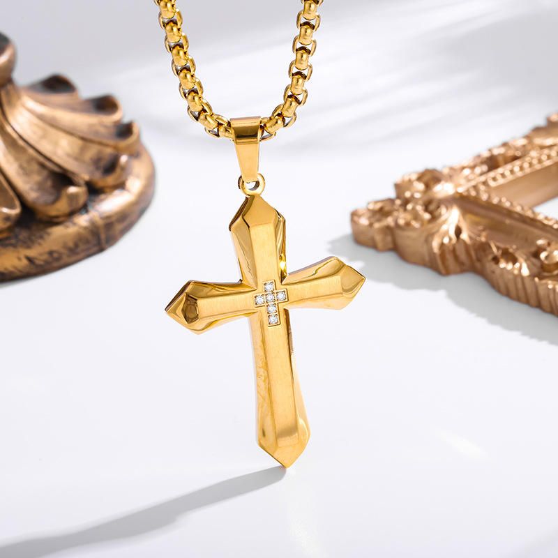 Gold Plated Cross Pendant – Rustproof Stainless Steel Religious Jewelry • Show Your Faith & Style