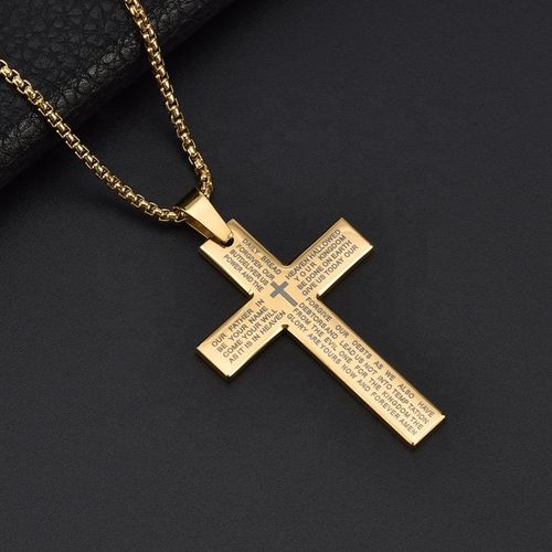 Gold Plated Lord's Prayer Cross Pendant, Personalized Christian Jewelry to Express Your Faith & Style