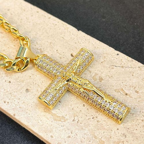 ✝️ Gold Plated Jesus Cross Pendant Necklace, Suitable for Daily Wear