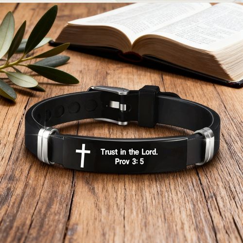 Cross Bracelet Inspirational Bible Quotes Faith Christian Silicone ID Wristband Religious Gift Men and Women Stainless Steel Rubber Adjustable Bracelet