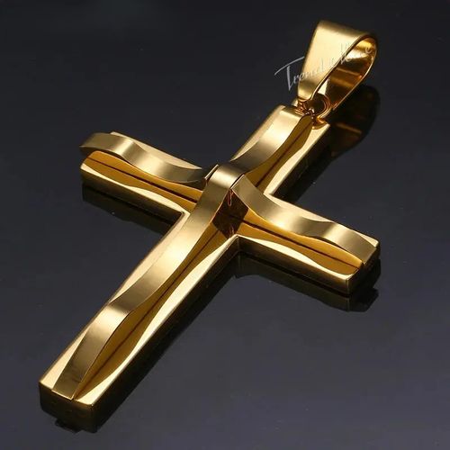 Men's Gold-Plated Cross Pendant Necklace, Personalized Christian Jewelry, Showcase Your Faith & Style