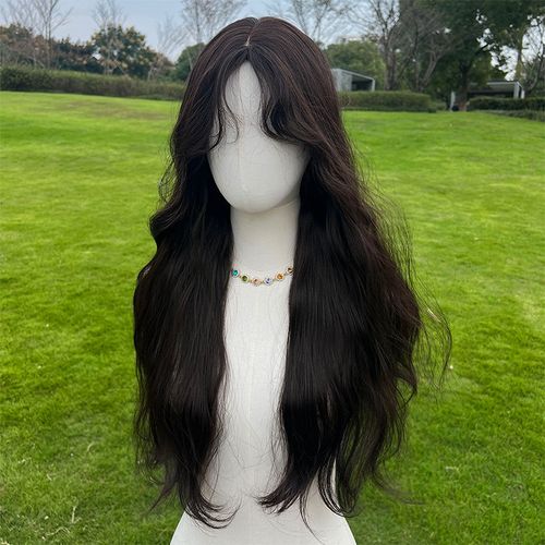 Hot Selling 26 Inches of Natural Black Wavy Hair with Baby Hair Bangs Synthetic Women's Wig SM359