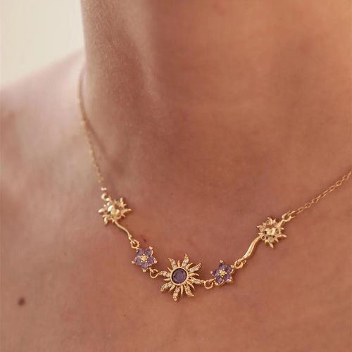 New Model Hot-Selling High-End Luxury Women's Necklace Fresh Sweet Purple Sunflower Princess Niche Fashion Chains